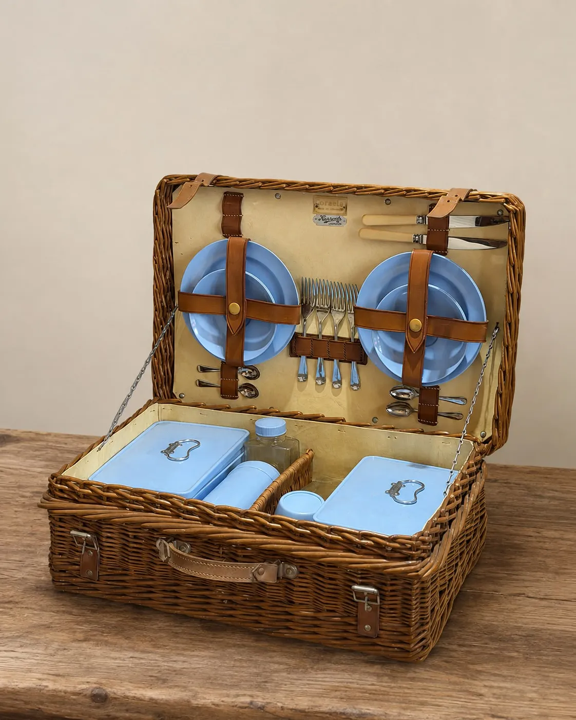Cesta de picnic Coracle para Harrods, Londres, años 50
