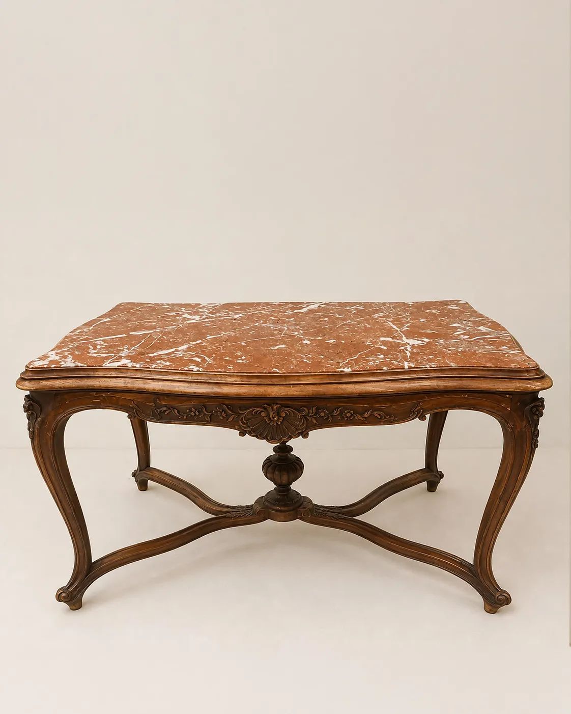 Mesa Luis XVI francesa del siglo XIX en roble y mármol